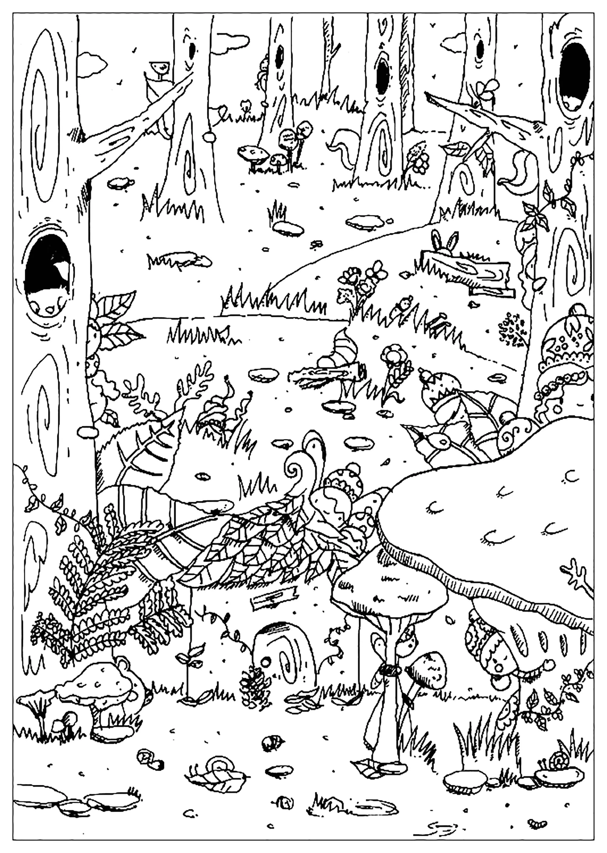 Malbuch fur erwachsene | dschungel wald - 1 (Ausmalbild von Dschungel & Wald zum Ausdrucken und Ausmalen für Erwachsene)